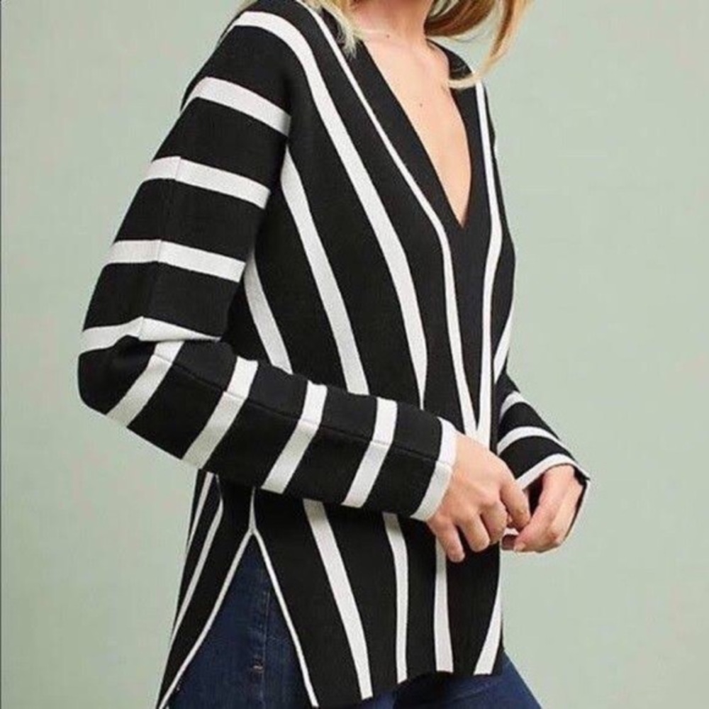 Anthropologie Hadley Striped V-Neck Pullover